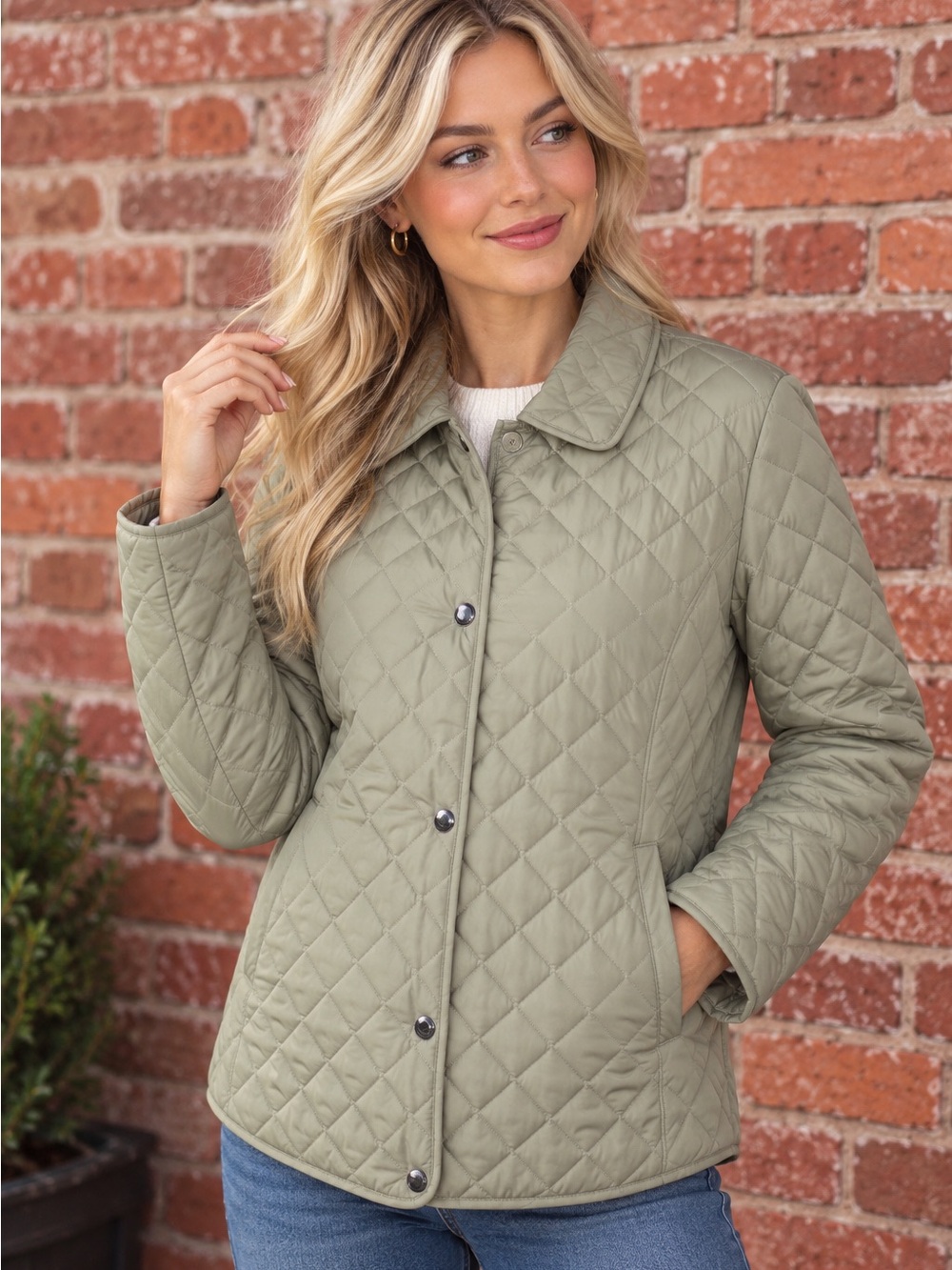 Calvin Klein Lightweight Quilted Button Down Tan Puffer Jacket